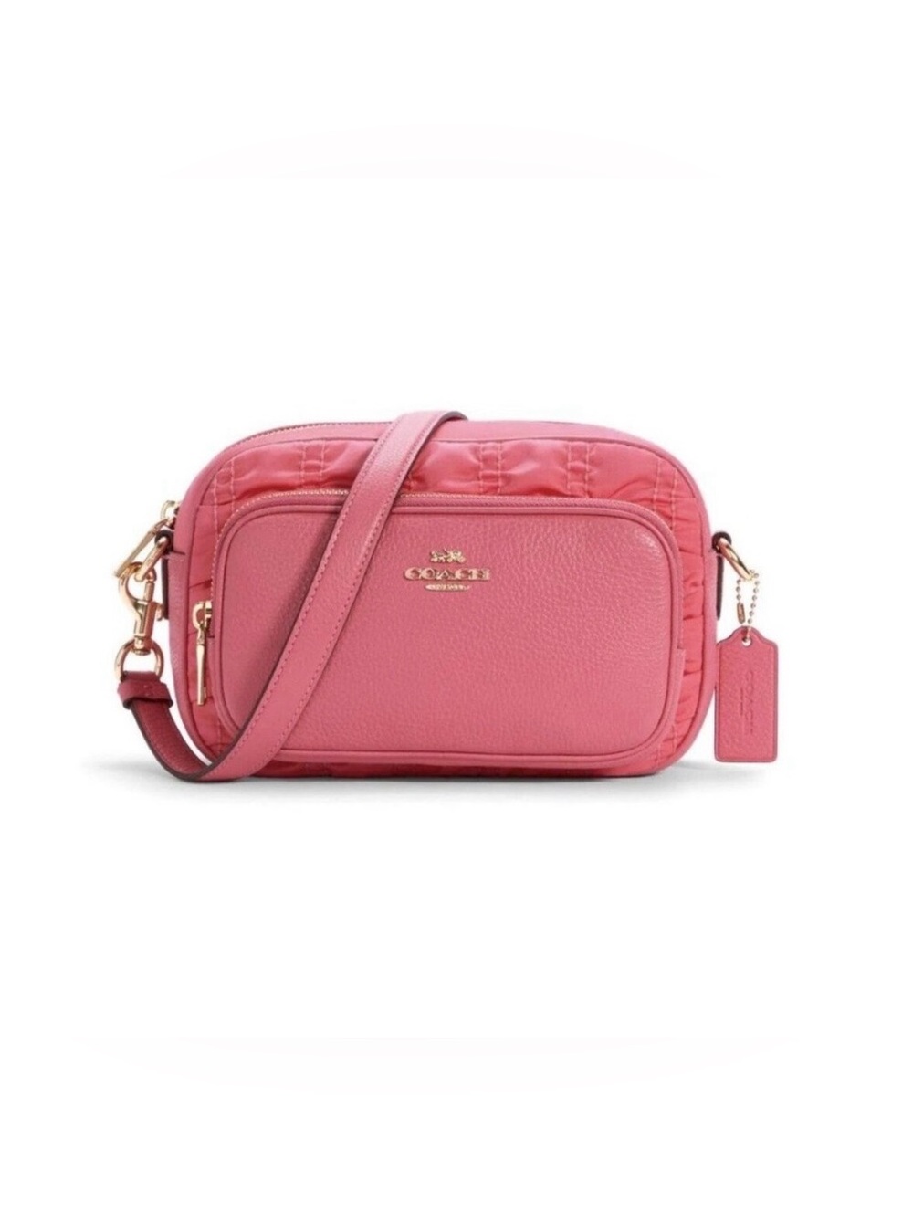 Coach Ruching Nylon & Leather Court Crossbody Bag Confetti Pink C4095